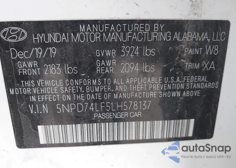 2020 Hyundai Elantra Se from USA, damaged, VIN 5NPD74LF5LH578137